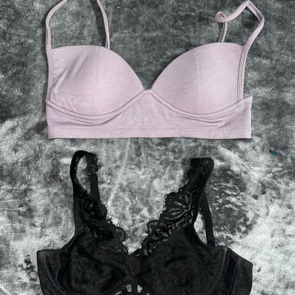 PINK Victoria's Secret Other - Victoria’s Secret PINK Unlined Underwire Lace Bra And A Lavender Ribbed Bralette